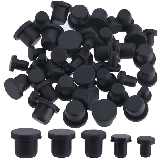 50PCS 5 Sizes Silicone Hole Plug Black Round Rubber Waterproof Button Hole End Covers Soft Flexible Stopper Fit