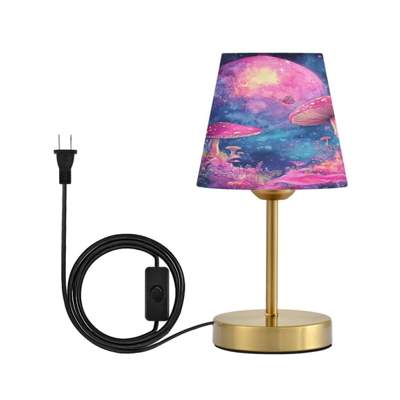 Wobogo Purple Mushroom Table Lamps Three-channel Adjustable Lighted Antique Brass Metal Base Simple Modern Style for Bedroom Nightstands Living Room and Office