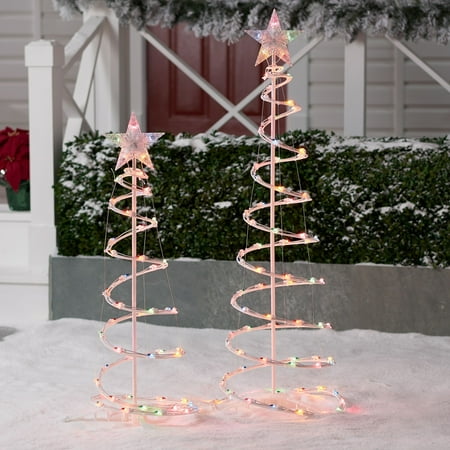 Holiday Time Prelit Multicolor Spiral Christmas Trees (set of 2): 4 ft and 3 ft