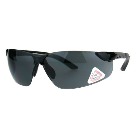 Mens Warp Around Plastic Rim Rimless Safety Glasses Sunglasses Black