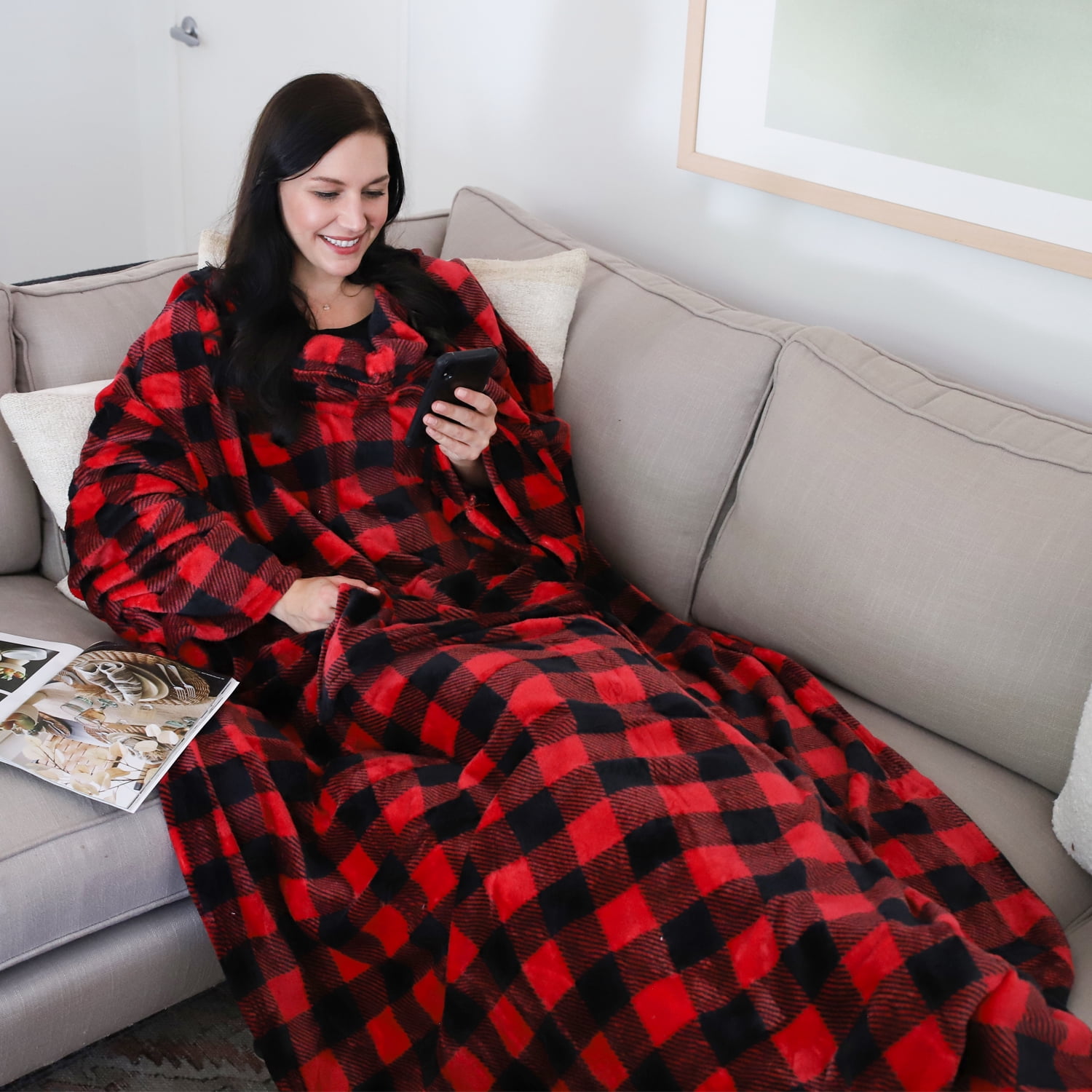 Catalonia Wearable TV Blanket with Sleeves Arms & Feet pockets for Adult Micro Plush Fleece Large Wrap Throw Robe 75 x 5
