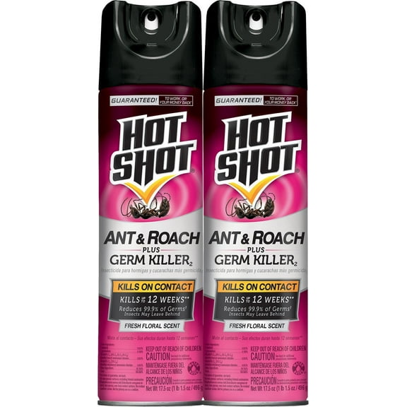 Hot Shot Ant & Roach Plus Germ Killer Aerosol Spray - Fresh Floral Scent - 2 Pack, 17.5-Ounce