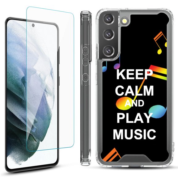 Shockproof Bumper Phone Case for Samsung Galaxy S22  / S22 Plus 5G, with Tempered Glass Screen Protector, by OneToughShield ® - Keep Calm Music