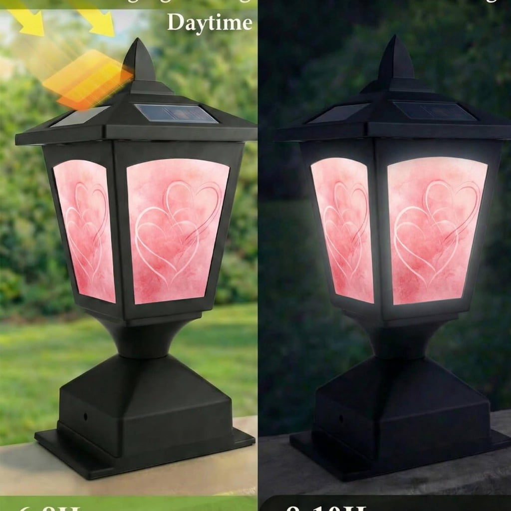 Solar Post Cap Light Outdoor, Fits 4x4 5x5 6x6 Wood Posts, Waterproof LED Fence Post Light for Deck Patio Garden Yard Decoration, Removable Design Panel (Black, 1 Pack) (Heart2)