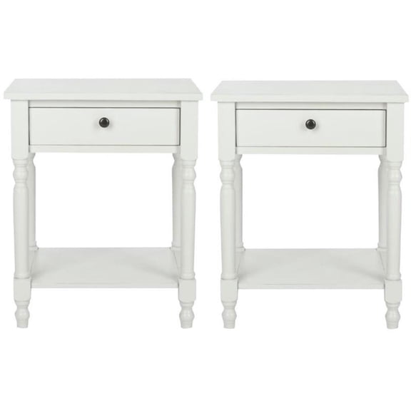 Home Square 25"H Poplar End Table in Off White - Set of 2