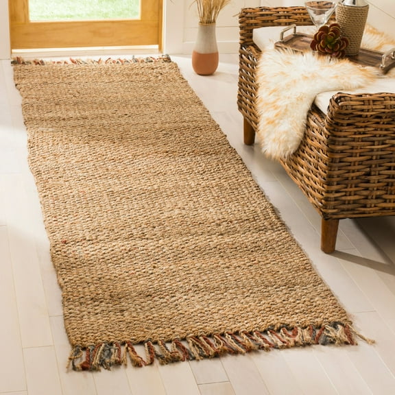 SAFAVIEH Natural Fiber Gale Braided Jute Runner Rug, Natural/Multi, 2'6" x 12'