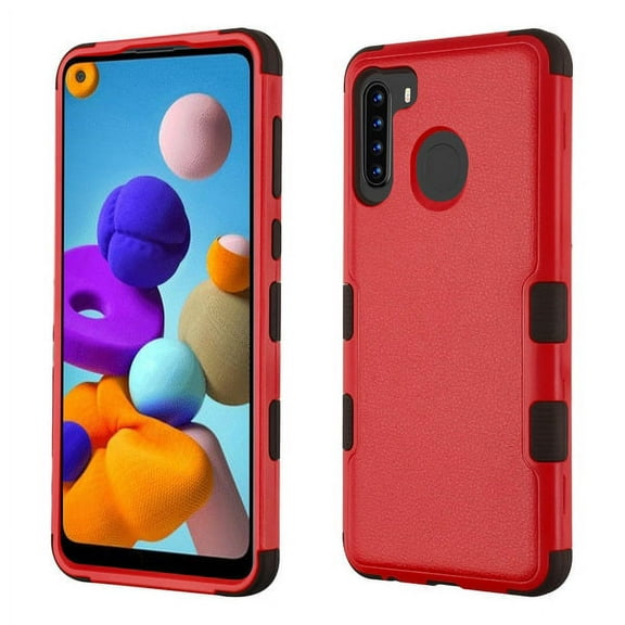 Samsung Galaxy A21 Phone Case Hybrid 3 Layers Body Rugged Hard & Silicone TPU Shockproof Impact Armor Rubber [Military drop-test standard] Protective Cover [RED] Case for Samsung Galaxy A21 (2020)