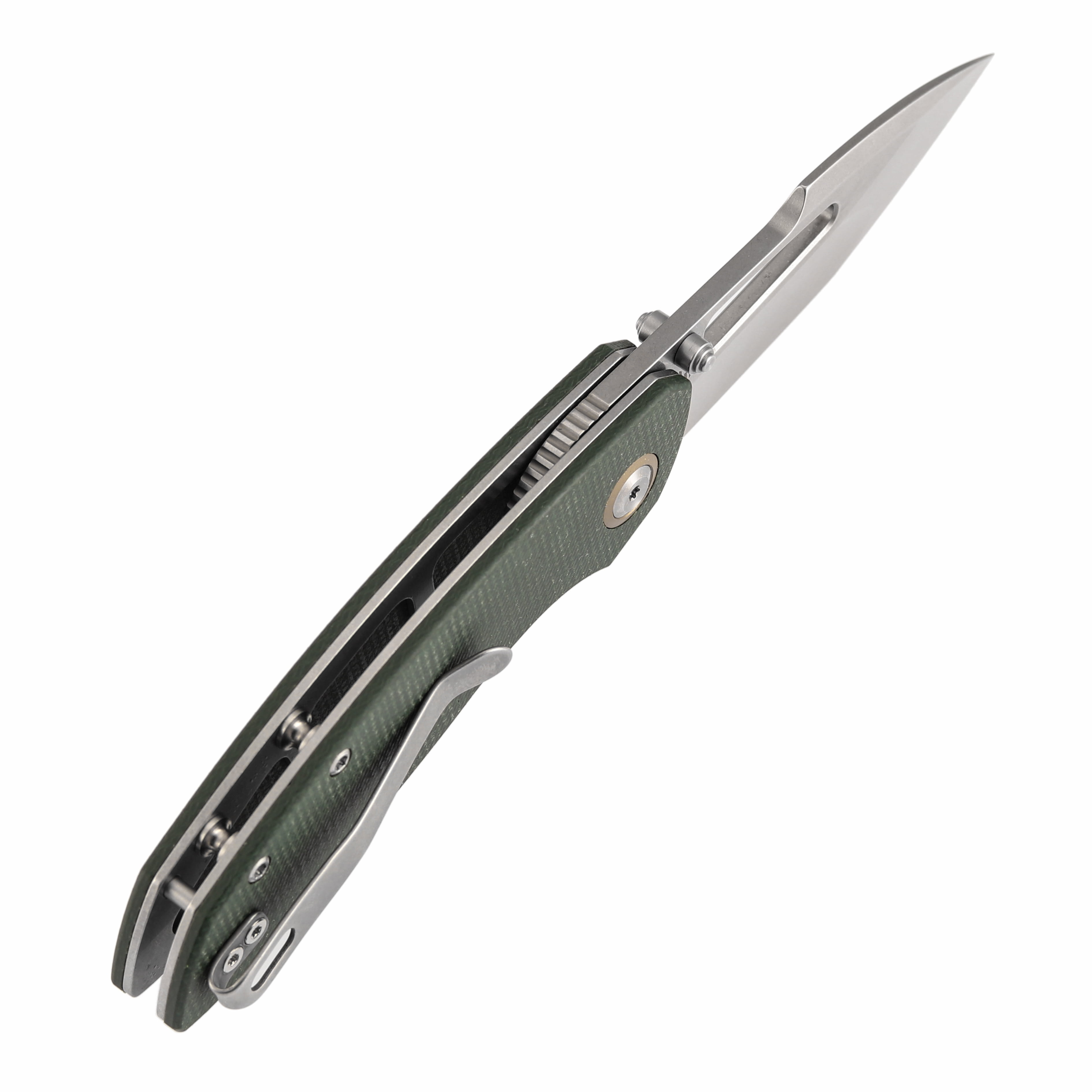 Tenable Link Folding Knife 3.0" Stonewashed 14C28N Blade Green Micarta Handle B1068A5