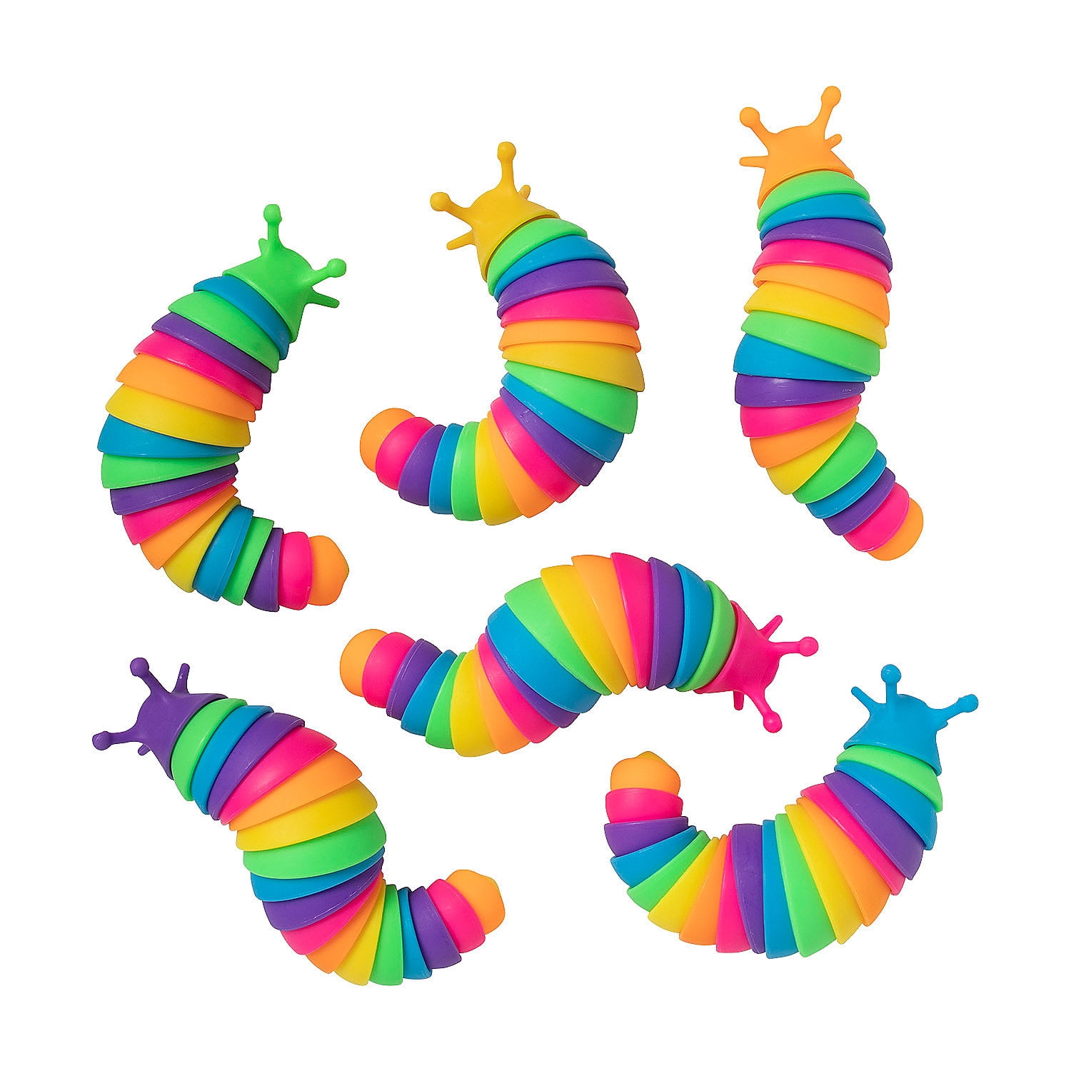 Fun Express Super Sensory Rainbow Fidget Slugs - 6 Pc