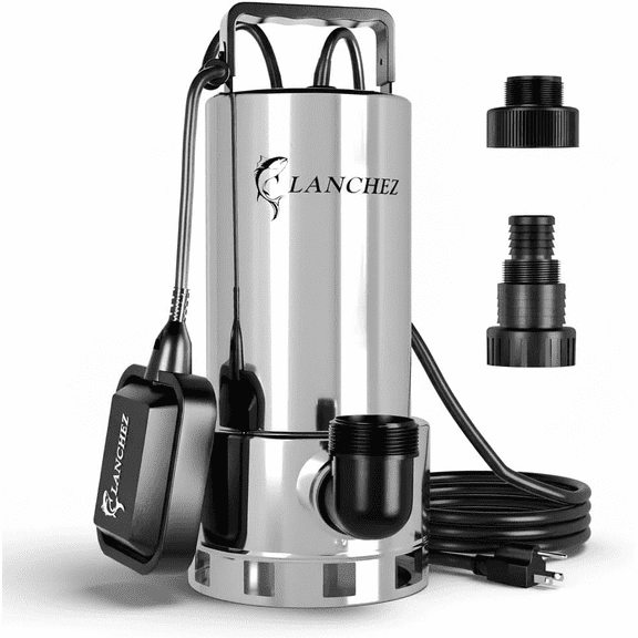 LANCHEZ, 1.6 HP, 115 V, White Corded Electric Stainless Steel Sump Pump Water Transfer Pump, 6000 GPH