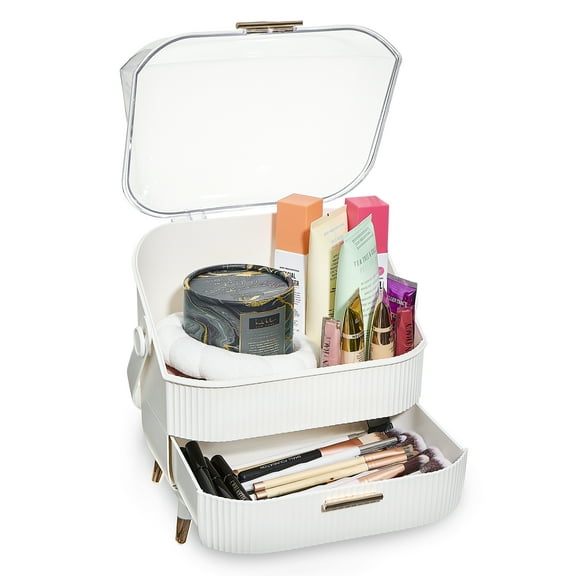 Makeup Organizer Skincare Organizers - Cosmetic Display Cases with Transparent Cover, SkinCare Organizers for Bathroom Countertop, Bedroom Vanity Desk, Lipstick Organizer, White