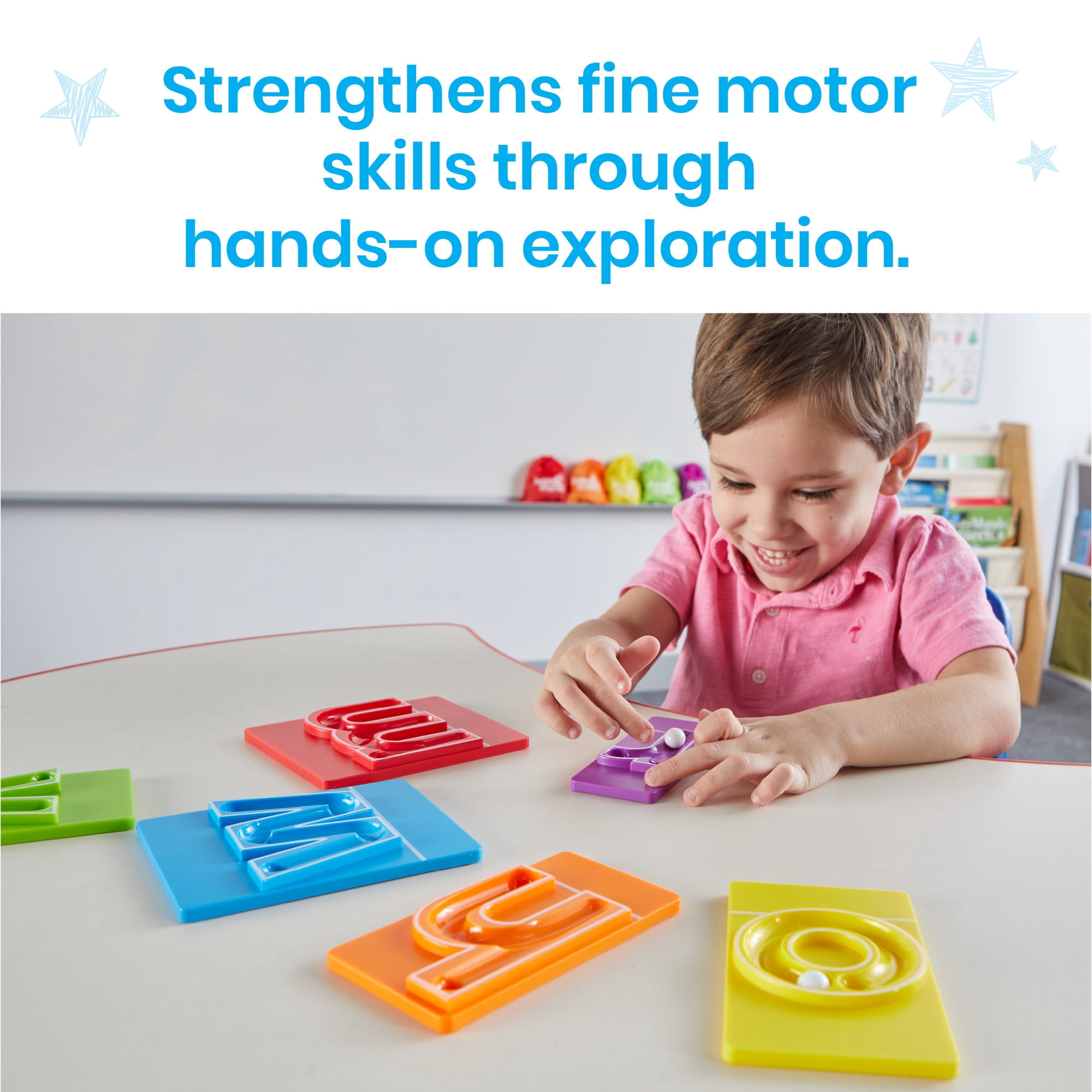 hand2mind MarbleTracers - Lowercase Letters, 24 Letter Tracing Trays, 10 Marbles