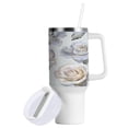 thumbnail image 2 of 40 Oz Car Handle Water Bottle Water Cup Water Bottle Water Jug Coffee Cup Travel Water Bottle Silver Roses, 2 of 8