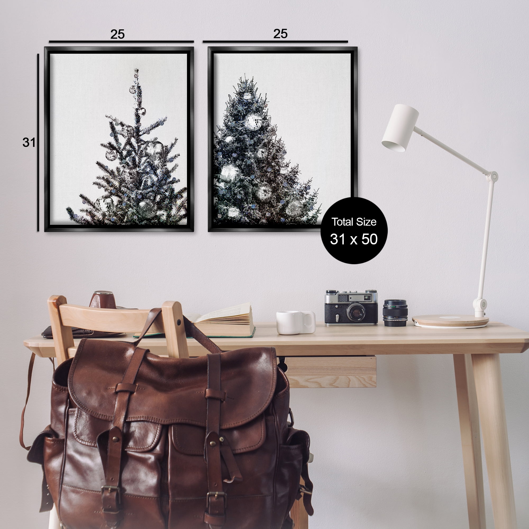Stupell Industries Disco Ball Christmas Tree Holiday Photography Black Floater Framed Canvas Art Print Wall Art, 31 x 25, Set of 2