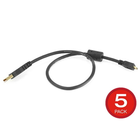 UPC: 0889028155301 | Monoprice USB-A to Micro B 2.0 Cable – 1.5 Feet – Black (5-Pack) 5-Pin  28/24AWG  Gold Plated  With Single Ferrite Core