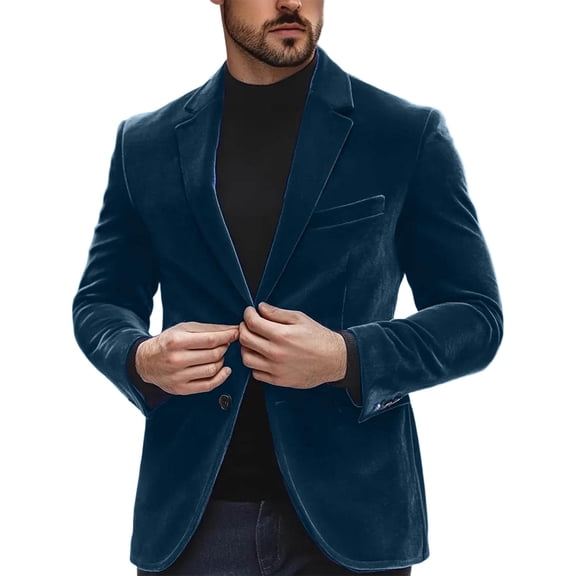 Ceisia Men's Velvet Blazer Jacket Slim Fit Single-Breasted Solid Color Dress Coat for Wedding Party Blue S Gifts