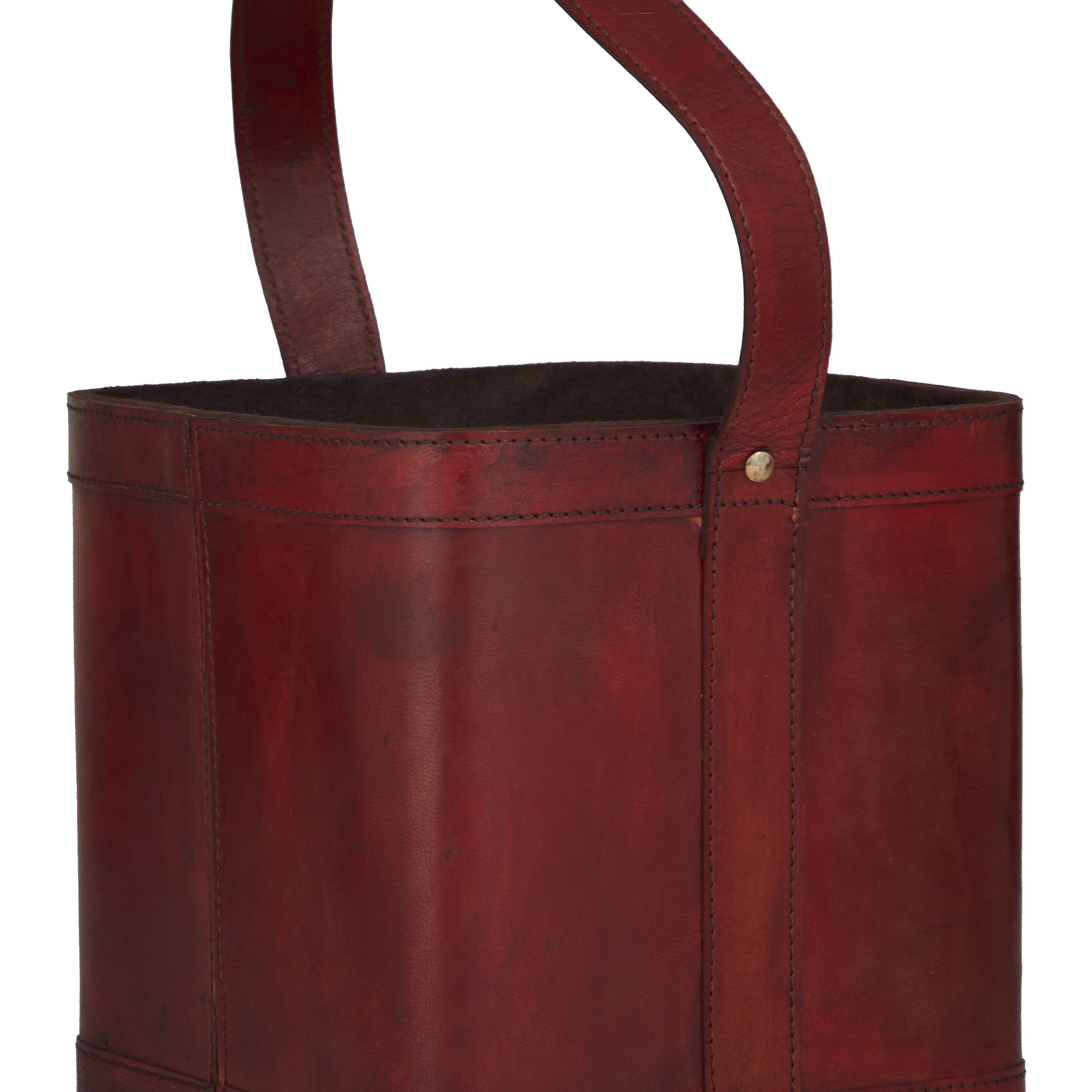 DecMode 9" x 9" Red Leather 4 Bottles Wine Holder with Carrying Handle, 1-Piece