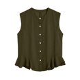 thumbnail image 6 of ClodeEU Women's Round Neck Sleeveless Button Down Peplum Blouse,Casual Loose Ruffle Hem Tank Top Army Green,Women's Plus L, 6 of 6