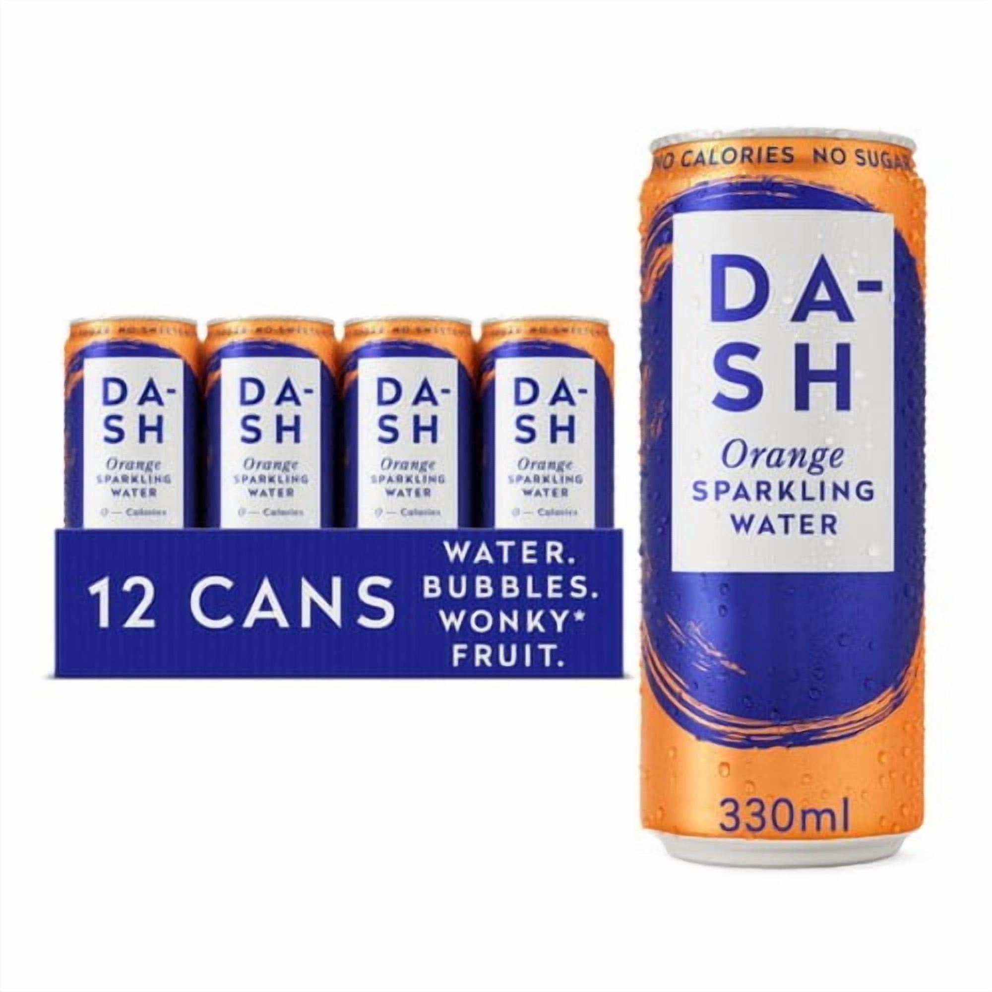 DASH Orange Infused Sparkling Water 12 x 330ml, British Import (Pack of 2)