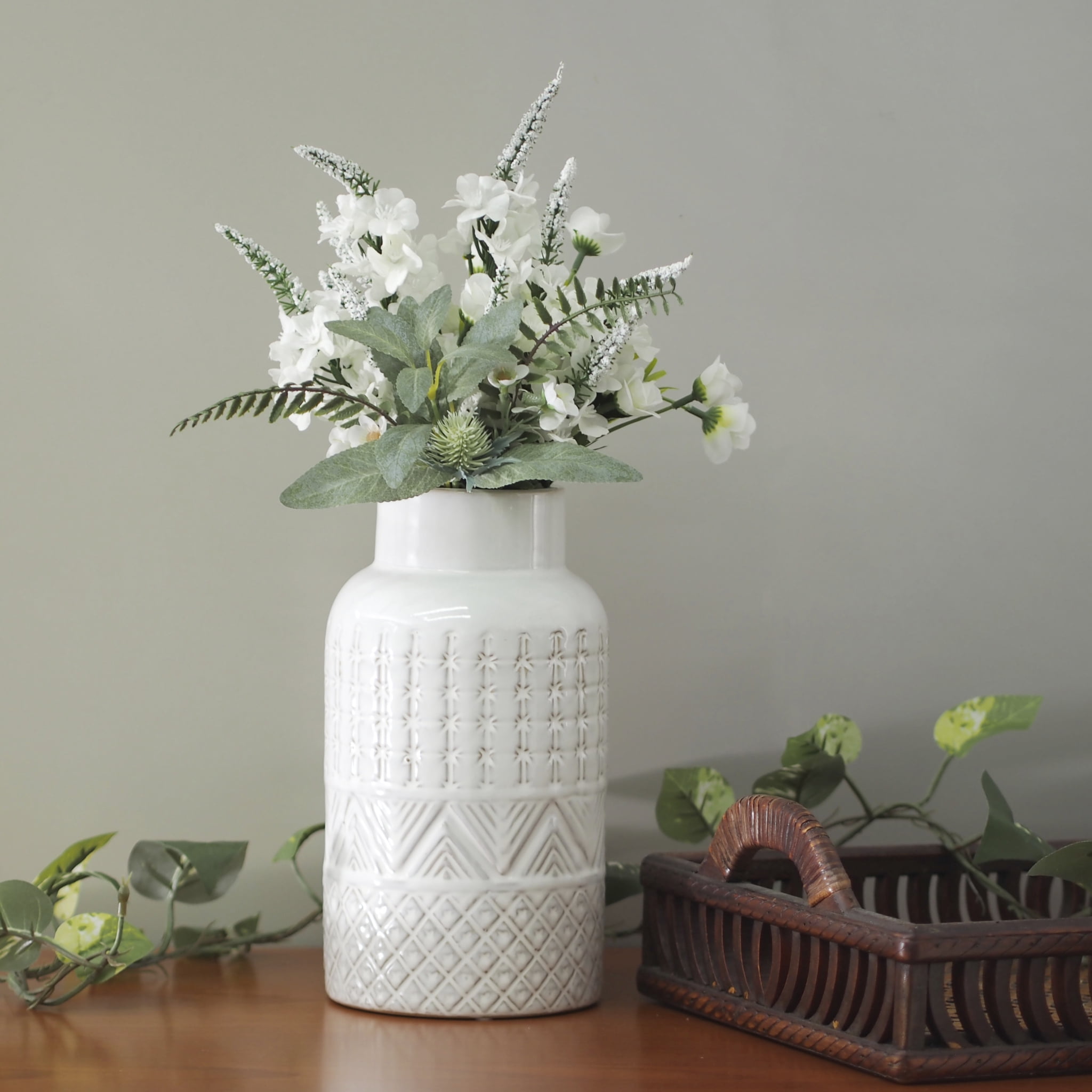 Better Homes and Gardens Cream Ceramic Textured Vase, 5" x 5" x 9.5"