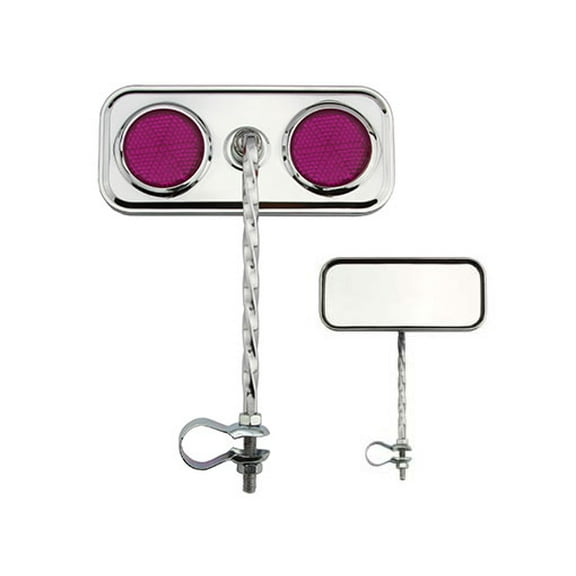 Lowrider Rectangular Square Twist Bicycle Bike Mirror Chrome with Purple Reflector Bike Part, Bicycle Part, Bike Accessory, Bicycle Accessory