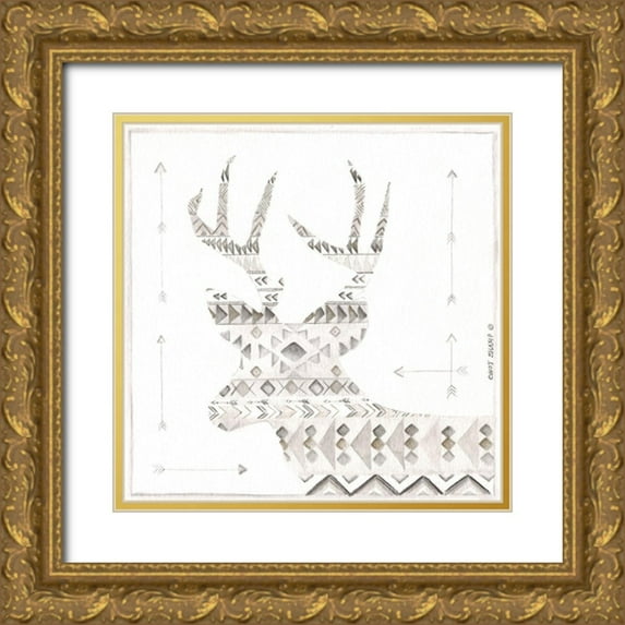 Shamp, Cindy 20x20 Gold Ornate Wood Framed with Double Matting Museum Art Print Titled - Patterned Deer