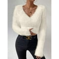 thumbnail image 2 of Female'S Fuzzy Long Sleeve V Neck Crop Sweater Casual Plain Slim Fit Warm Knitwear Sweater Pullovers  S, 2 of 6