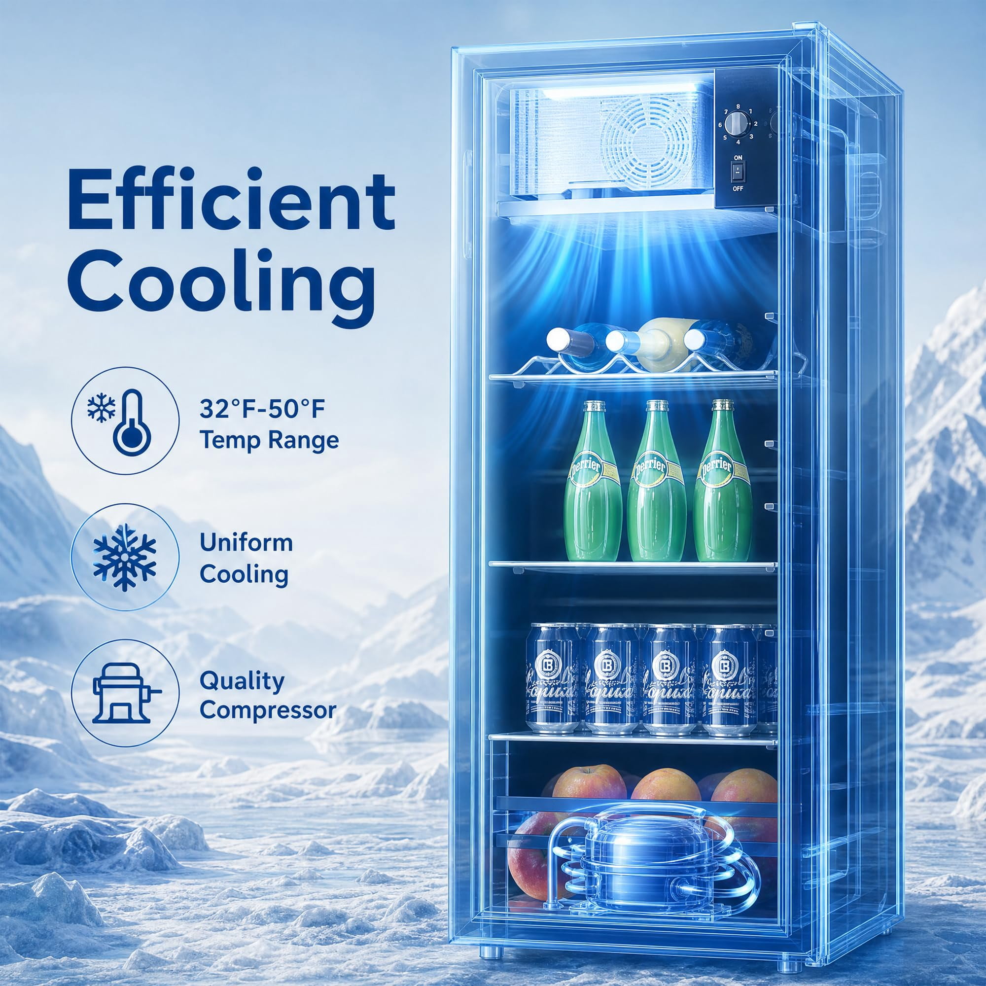 170 Can Beverage Refrigerator Wine Cooler, Digital 7‑Level Temperature Control Mini Fridge 32‑50°F, Humidity Lock Double Tempered Glass Door, Freestanding Drink Cooler for Home Bar Office Dorm