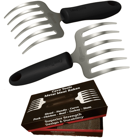 Pulled Pork Shredder Rakes - STAINLESS STEEL BBQ MEAT CLAWS - Shredding Handling & Carving Food From Grill Smoker or Slow Cooker - Metal Barbecue & Crock Pot Handler Accessories by Cave