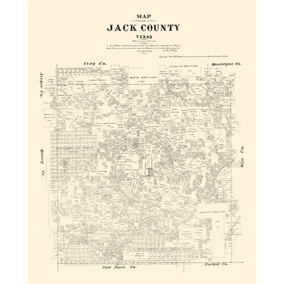 Historic County Map - Jack County Texas - Walsh 1879 - Vintage Wall Art