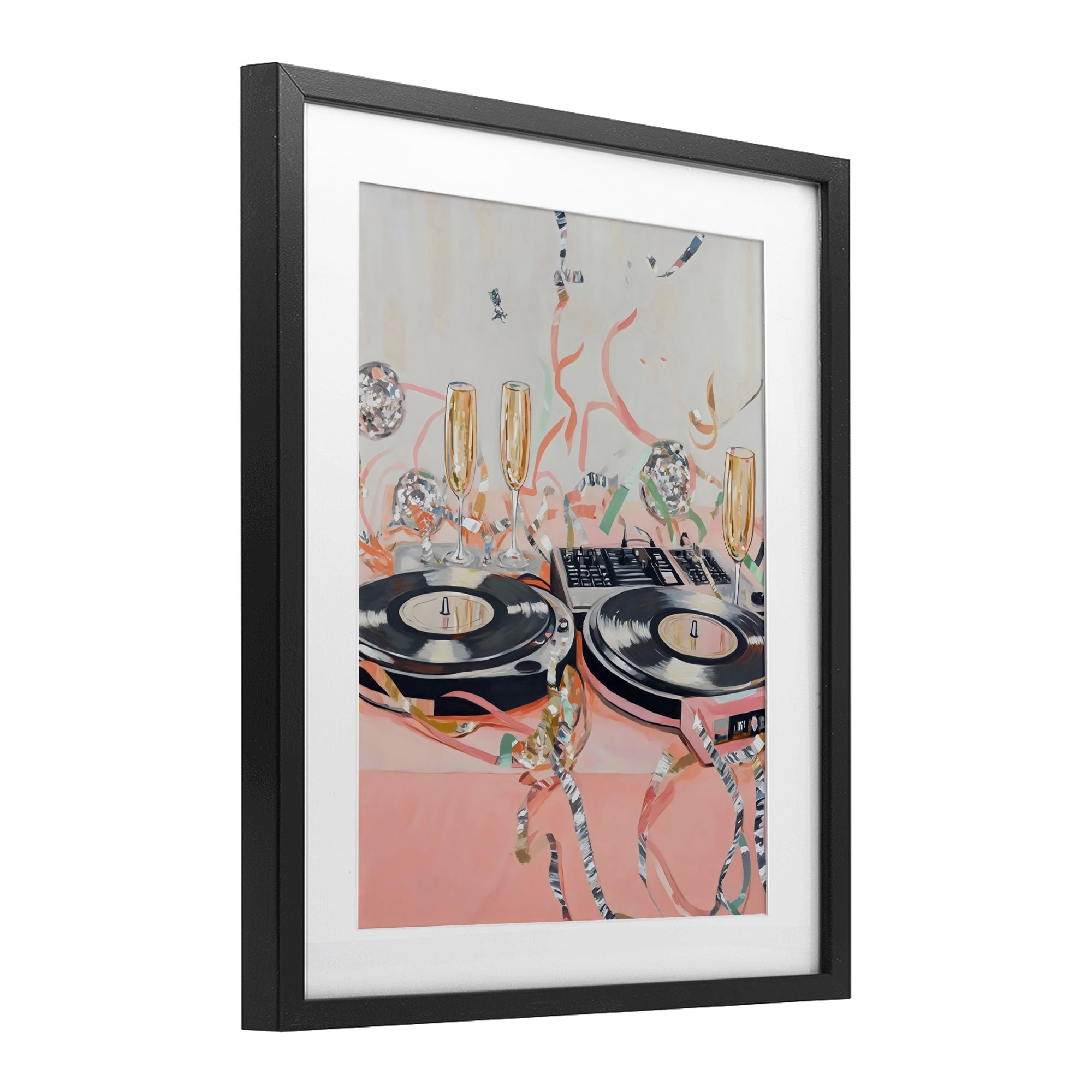 Stupell Industries Retro Turntable & Champagne Party Black Framed Print Under Glass, design by The Prints Vibe
