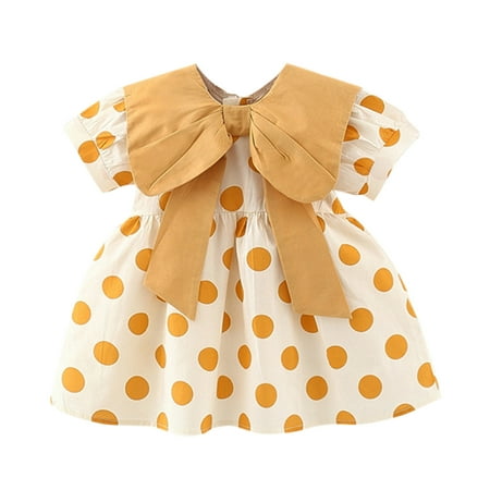 

XINSHIDE Toddler Kids Girls Dress Bow Ruffles Dot Print Summer Princess Dress Casual Clothes 4Y Baby Girl Clothes