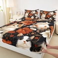 thumbnail image 4 of jejeloiu Cute Cat Wildflower Garden Bed Sheets Kids,Floral Kitten Print King Sheets For Girls,4 Pieces, 4 of 6