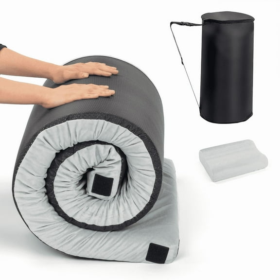 Memory Foam Camping Mattress, 75 x 25 x 2.5 in, Grey, Roll-Up with Storage Bag