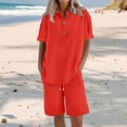 thumbnail image 7 of Short Sets for Women 2 Peice Outfits Short Sleeve Cotton Linen Shirts Matching Wide Leg Shorts Comfy Breathable Summer Outfits, 2XL, 7 of 7