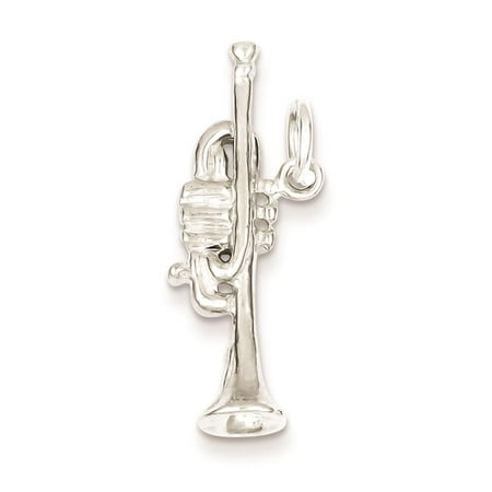925 Sterling Silver 3-D Trumpet Solid-Polished Charm Pendant 12mmx27mm