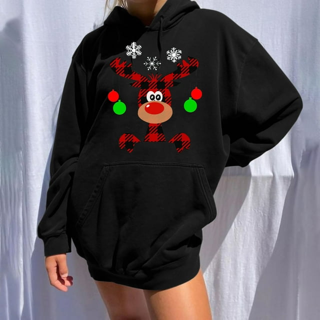 Chandails à Capuchon de Noël pour Femmes en Liquidation, Chandail à Capuche Décontracté Imprimé à Manches Longues, Chandail, Blouse, Chandail
