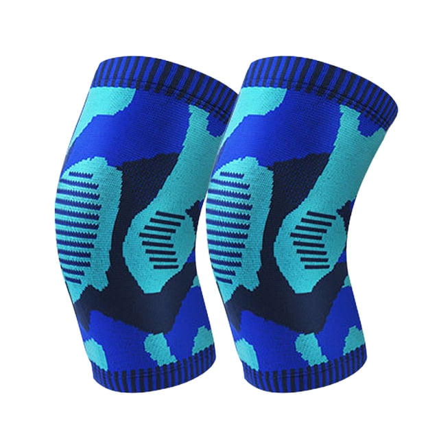 Hukapapa Protector de rodilla de punto de camuflaje a prueba de frío protector deportivo antideslizante de alta elasticidad para otoño e invierno azul