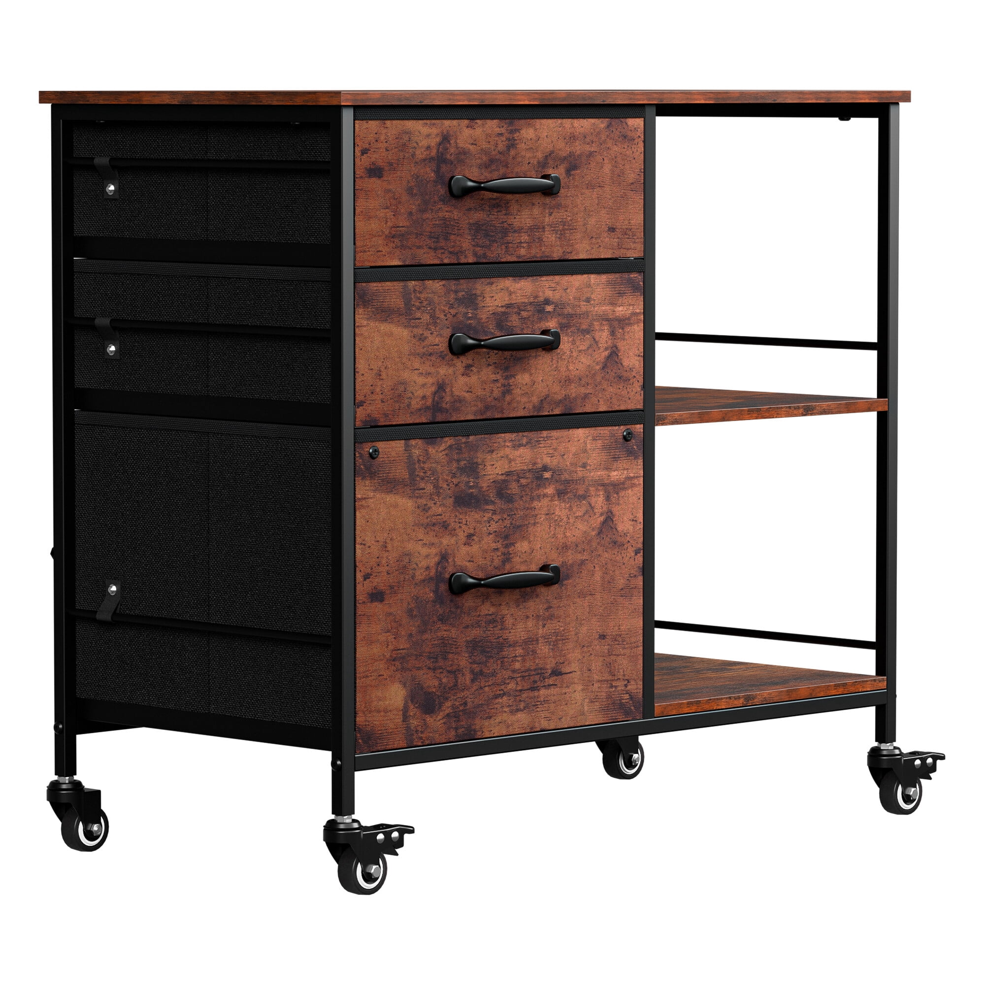 ZENSTYLE Storage Shelf 3 Drawer Rolling Stand Mobile File Cabinet for Home Office, Rustic Brown