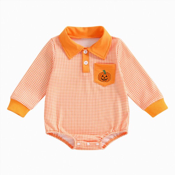 larppty Newborn Baby Boy Halloween Clothes Pumpkin Embroidery Romper Onesie Jumpsuit My First Halloween Baby Boy Outfit