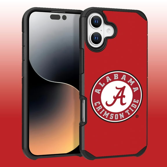 Apple iPhone 16 Plus (6.7) - Licensed NCAA University of Alabama Crimson Tide Logo on Red Textured Dual Layer Case