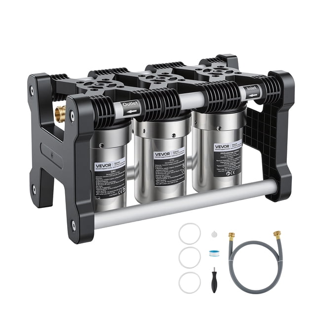 VEVOR RV Water Filter System, 5-Micron 3 Stage Premium RV Water Filtration System with Three Cartridges and 3/4" Fitting for RVs & Campers, Reduces Sediment