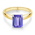 thumbnail image 2 of Gem Stone King 10K Yellow Gold with White Gold Prongs Blue Tanzanite Engagement Ring | 2.30 Cttw | Emerald Cut 9X7MM | Wedding Solitaire Anniversary Promise Gold Ring for Women, 2 of 4
