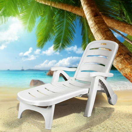 White Wicker Chaise Lounge Chairs Costway Adjustable Folding Patio Chaise Deck Chair Lounger 5 Position Recliner w/ Wheels ()