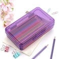 thumbnail image 4 of Djiypn 2 Pack Clear Pencil Box, Large Plastic Pencil Case Crayon Box, Colored Hard Pencil Case Organizer, Maker Organizer with Lid, Small Art Craft Storage Containers Pen Box-Purple, 4 of 7