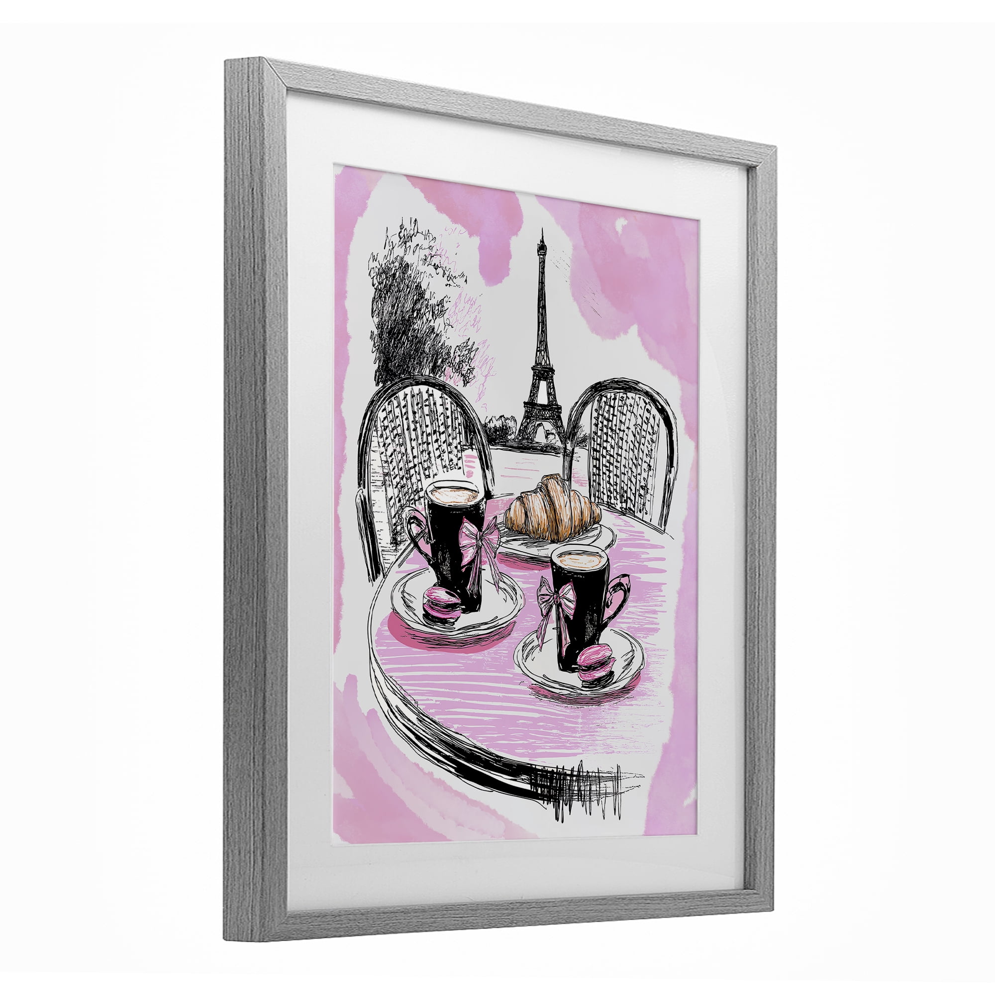 Stupell Industries Pink Parisian Cafe Breakfast Gray Framed Print Under Glass, design by Jess Stempel