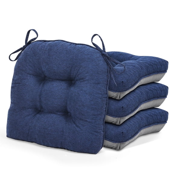 Shinnwa Chair Cushions for Kitchen Chairs Memory Foam Tufted Dining Chair Pads with Ties Non Slip Seat Cushions, Set of 4, Blue