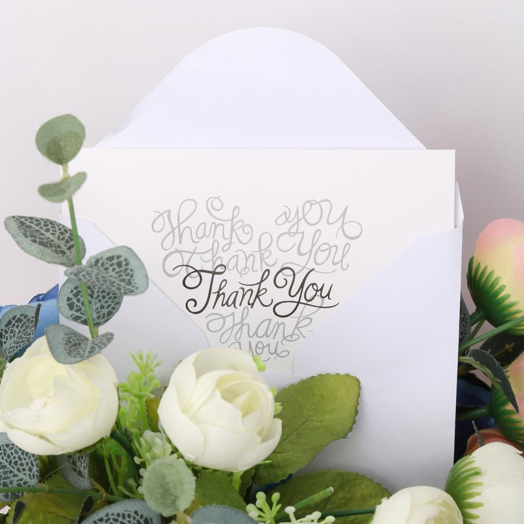 Dualoai Fashion 50pcs White Paper Wedding Pageant Thank You Cards Including Envelops
