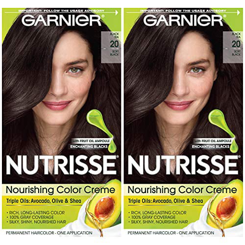 Garnier Hair Color Nutrisse Nourishing Creme, 20 Soft Black (Black Tea), 2  Count 