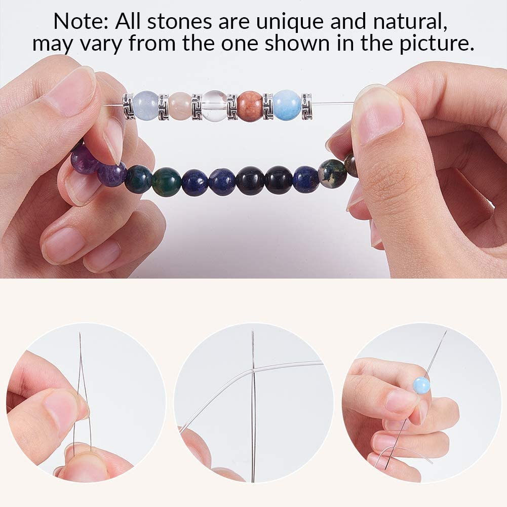 1 Box 200Pcs 10 Styles Gemstone Round Loose Beads with 100Pcs 5 Styles Bicone Spacer Beads Beading Needles Scissors Thread for DIY Bracelet Jewelry Making Supplies Craft Mixed Color Mixed Color